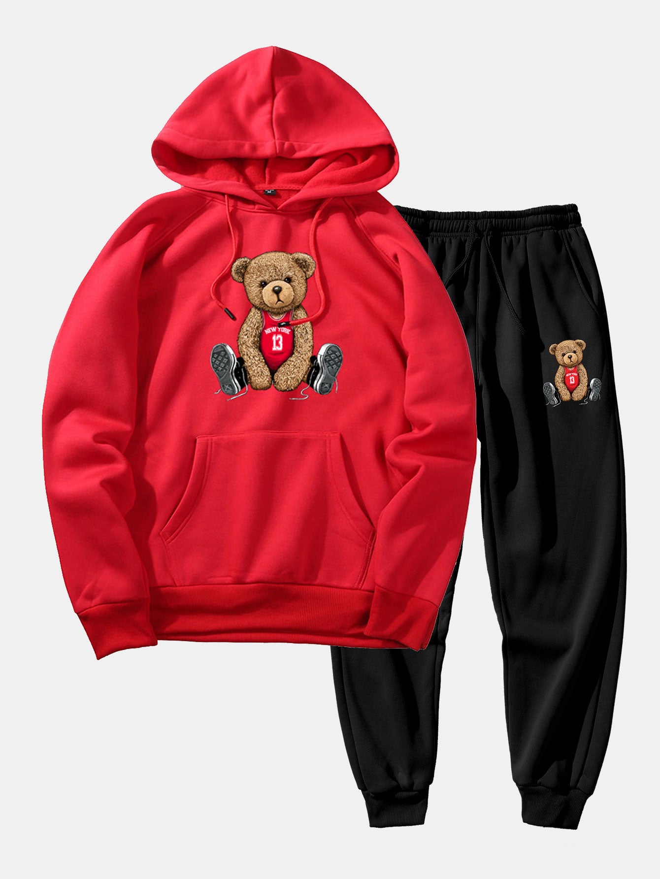 New York Bear Print Hoodie & Jogger Pants