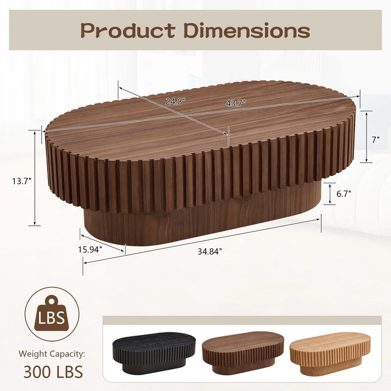 FFH 43.7 inch Oval Coffee Table for Living Room,Handcraft Rustic Corner Coffee Table Nature Wood Relief Sturdy Pedestal for Apartmen,Side Table Centre Table,Nature Wood - Image 2