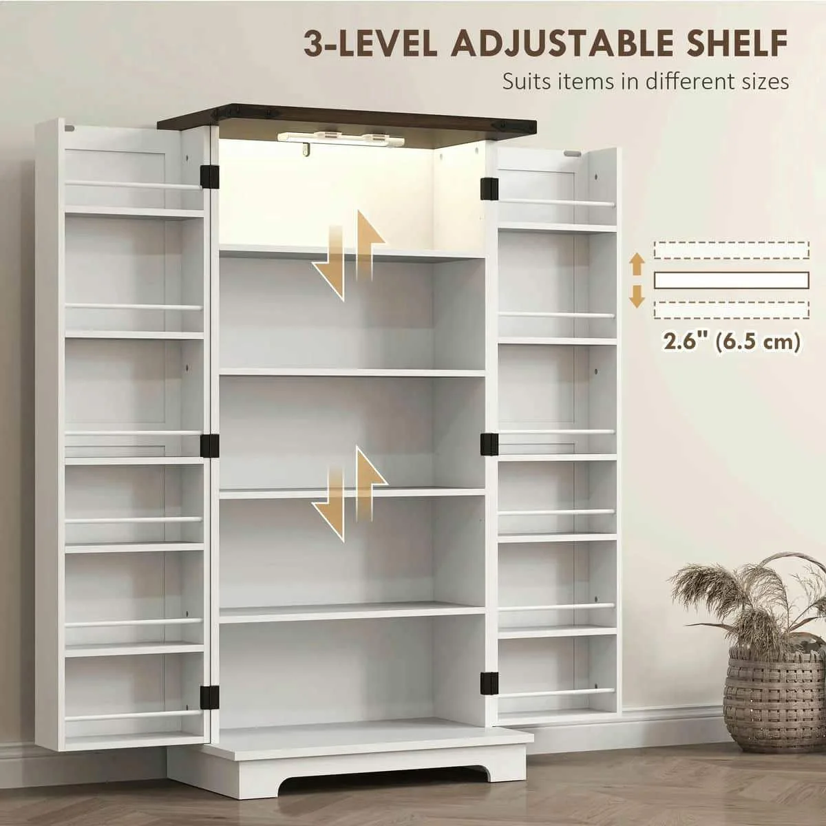 Spaco 17-Tier Kitchen Small Pantry Cabinet with 2 Doors and 6 Adjustable Shelves, Cabinet Pantry, Freestanding 5-Tier Shelving Pantries for Kitchen Storage, Gray - Image 21