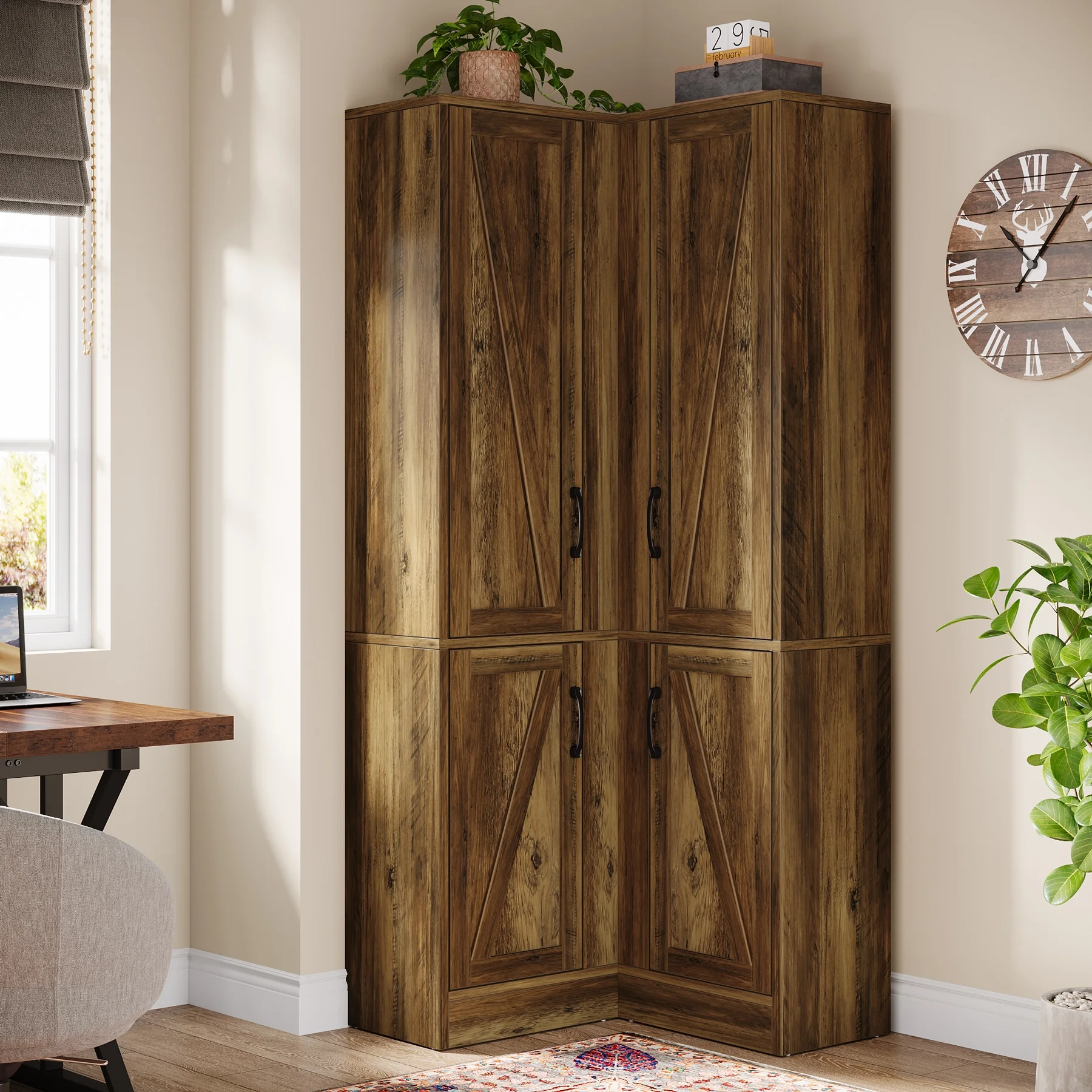 Tribesigns 70.8" Tall Corner Cabinet, Farmhouse Storage Cabinet with 4 Doors & 5 Storage Shelves - Image 4