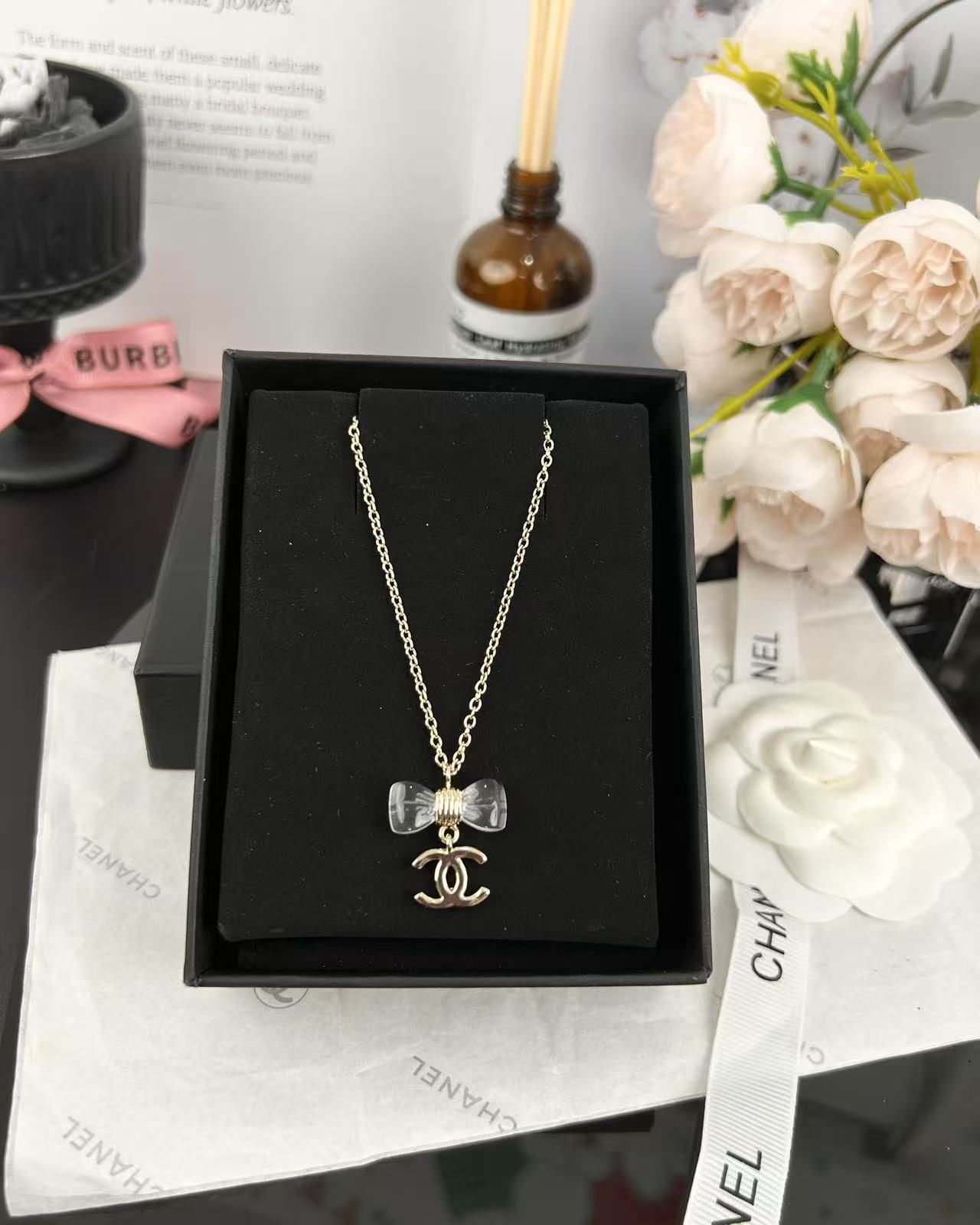 Chanel Transparent Bow CC Pendant Necklace - Original Replica Club