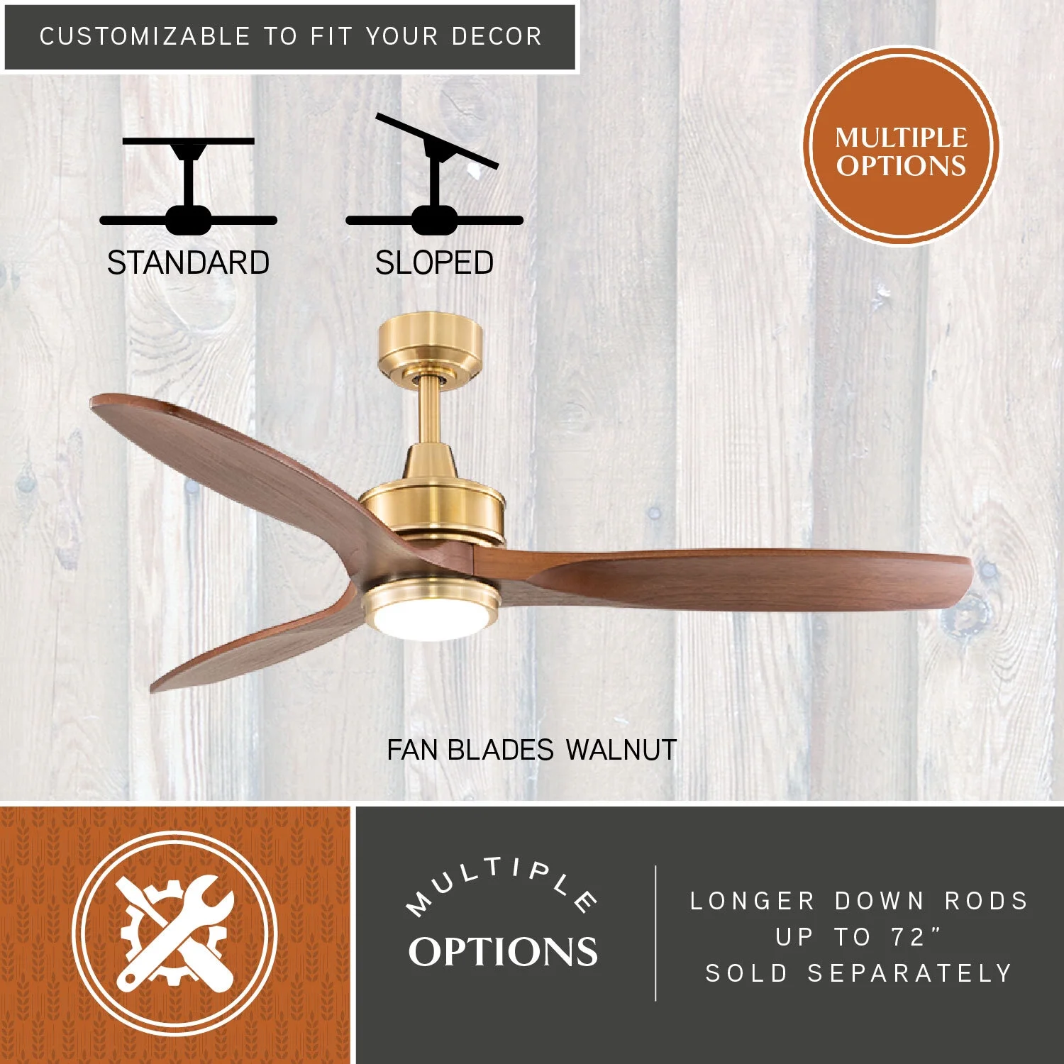 Vaxcel Curtiss Satin Brass Mid-Century Modern MCM Wood Propeller Ceiling Fan with LED Light Kit and Remote - Image 10