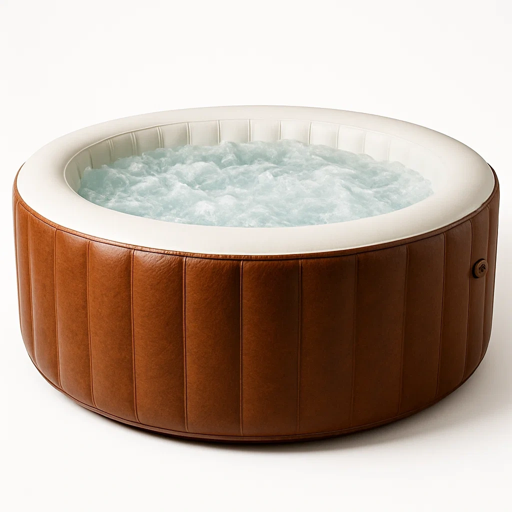 Spas hinchables 196x196x71 cm 4 plazas redondo marrón/blanco UaTNYbt316OF