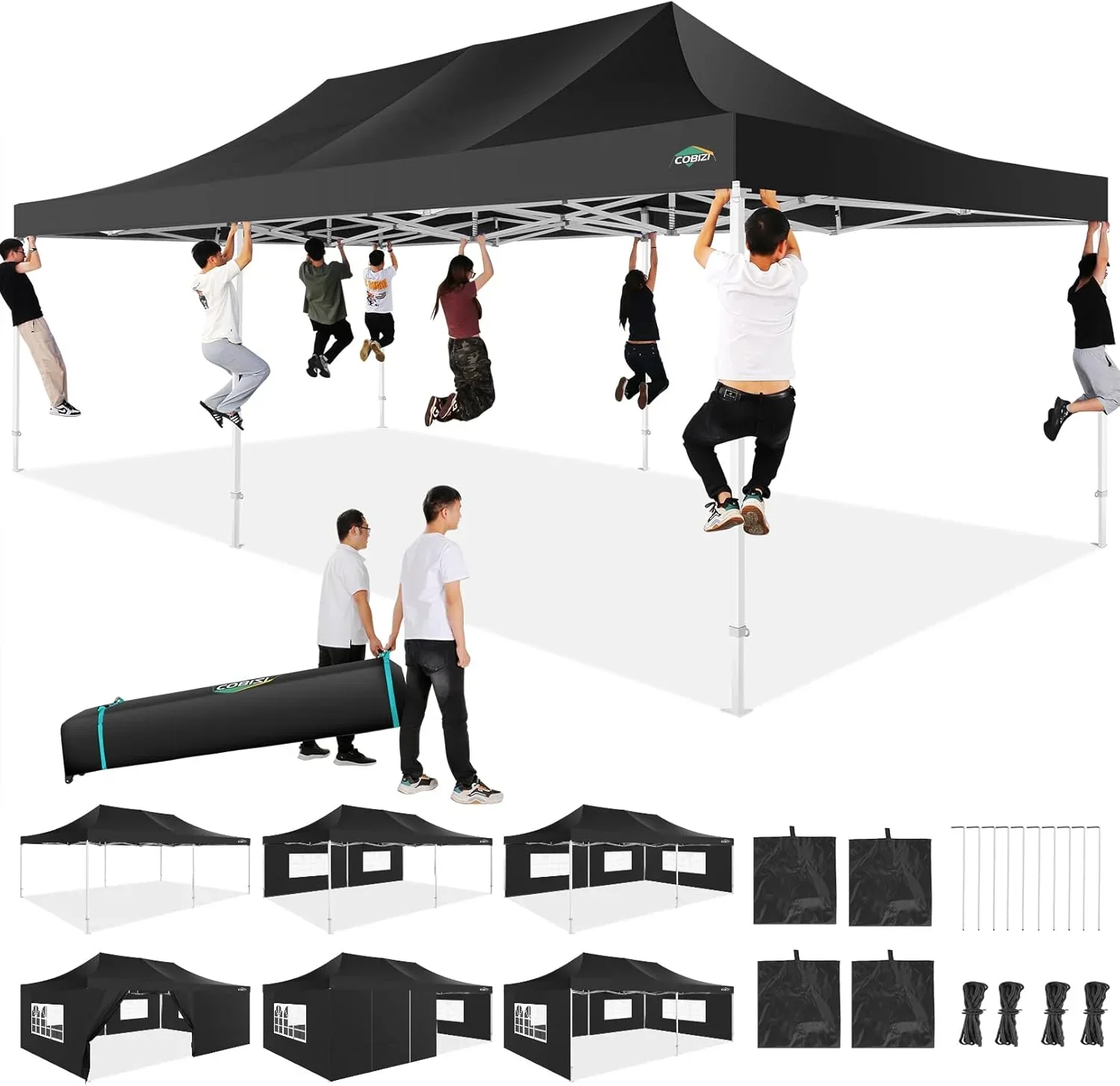 COBIZI 10x20 Heavy Duty Pop up Canopy Tent 6 sidewalls Commercial Canopy Wedding Party Tents