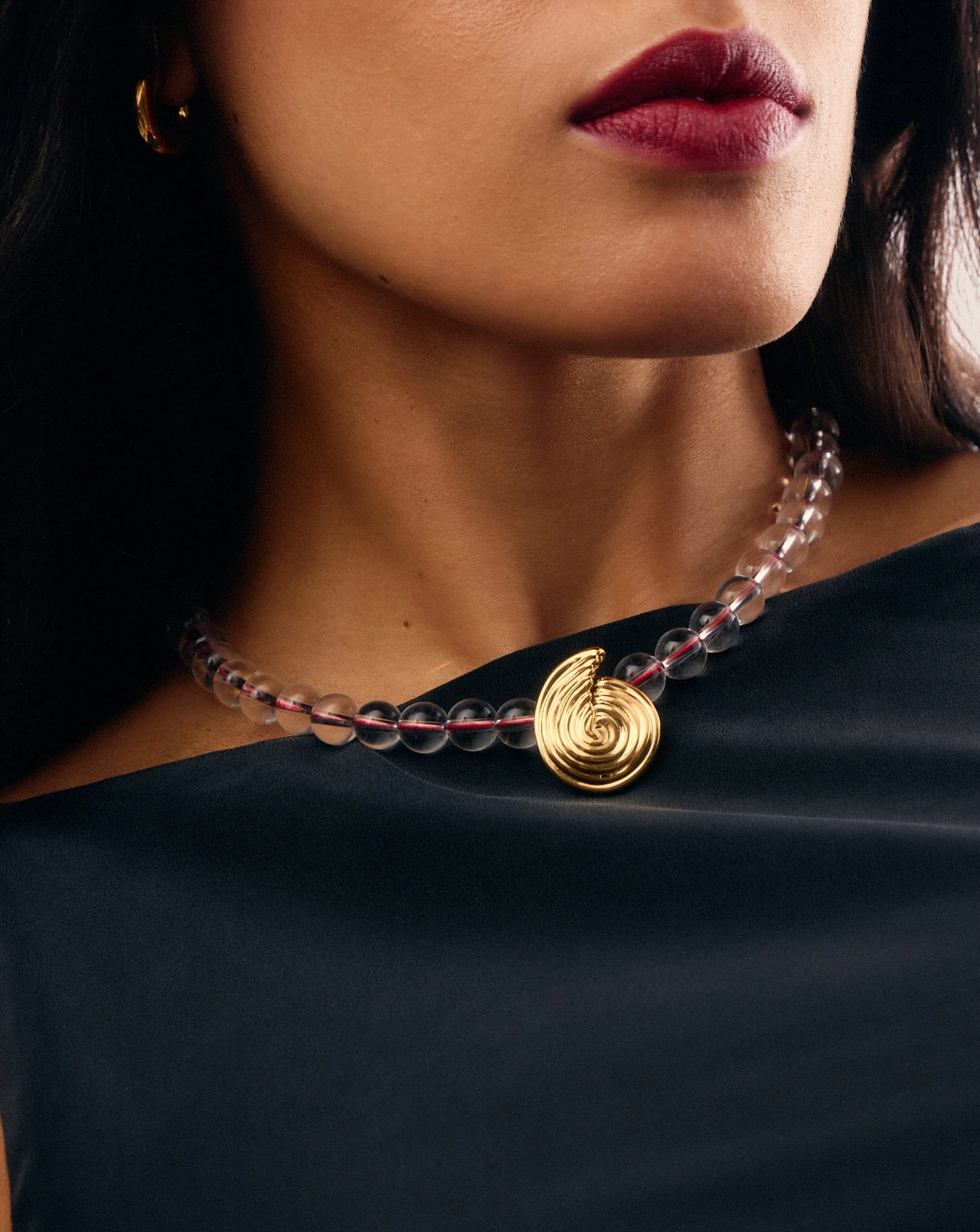 Spiral Gemstone Beaded Pendant Necklace | 18ct Gold Plated/Clear Crystal Quartz