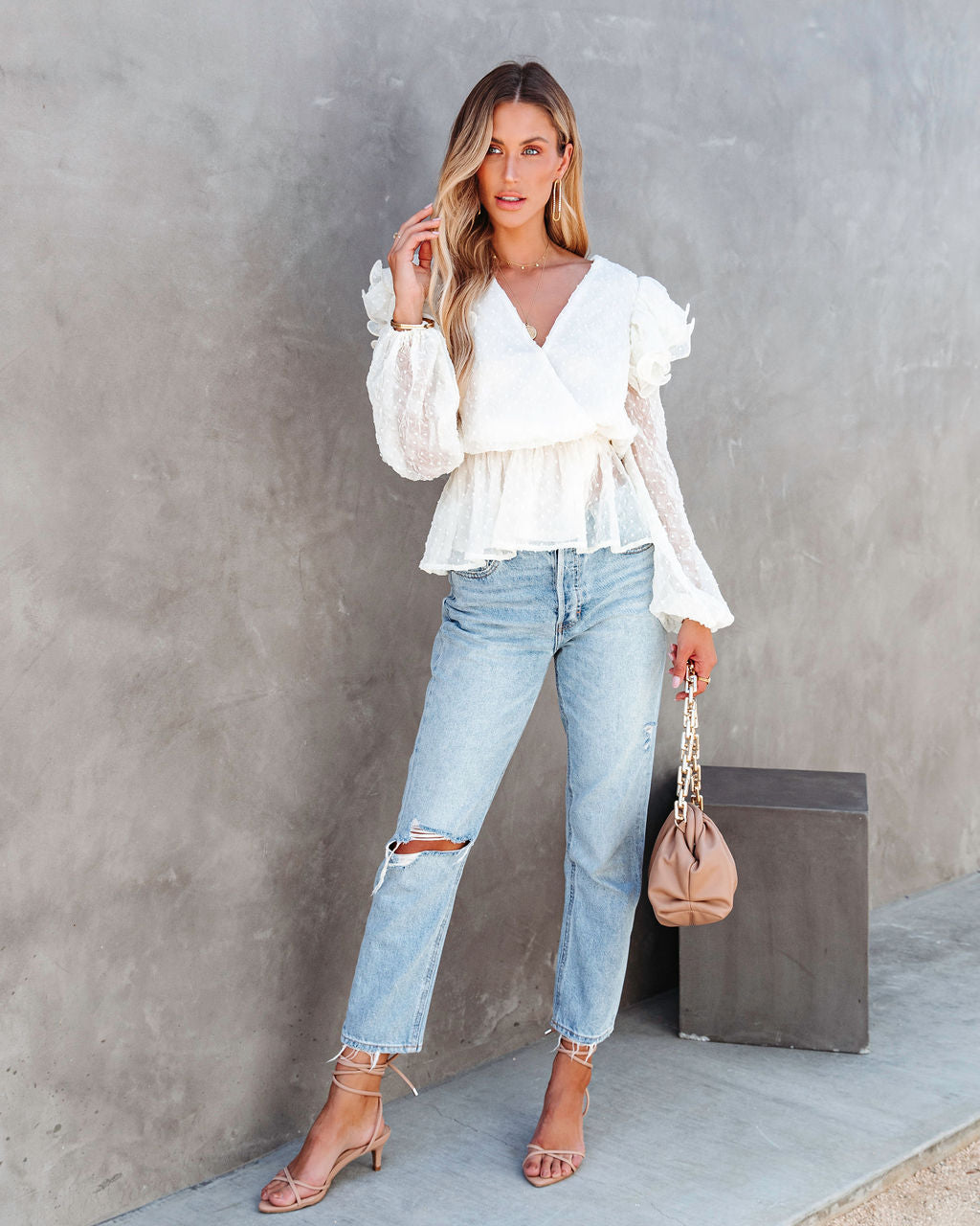 Victoria Anne Ruffle Peplum Top - Cream - FINAL SALE - Se7enfashion