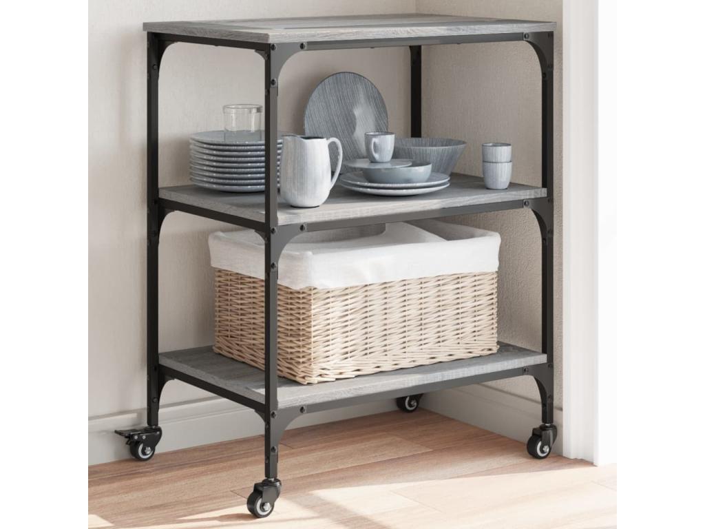 Carrito de cocina madera de ingeniería gris Sonoma 60x41x76 cm