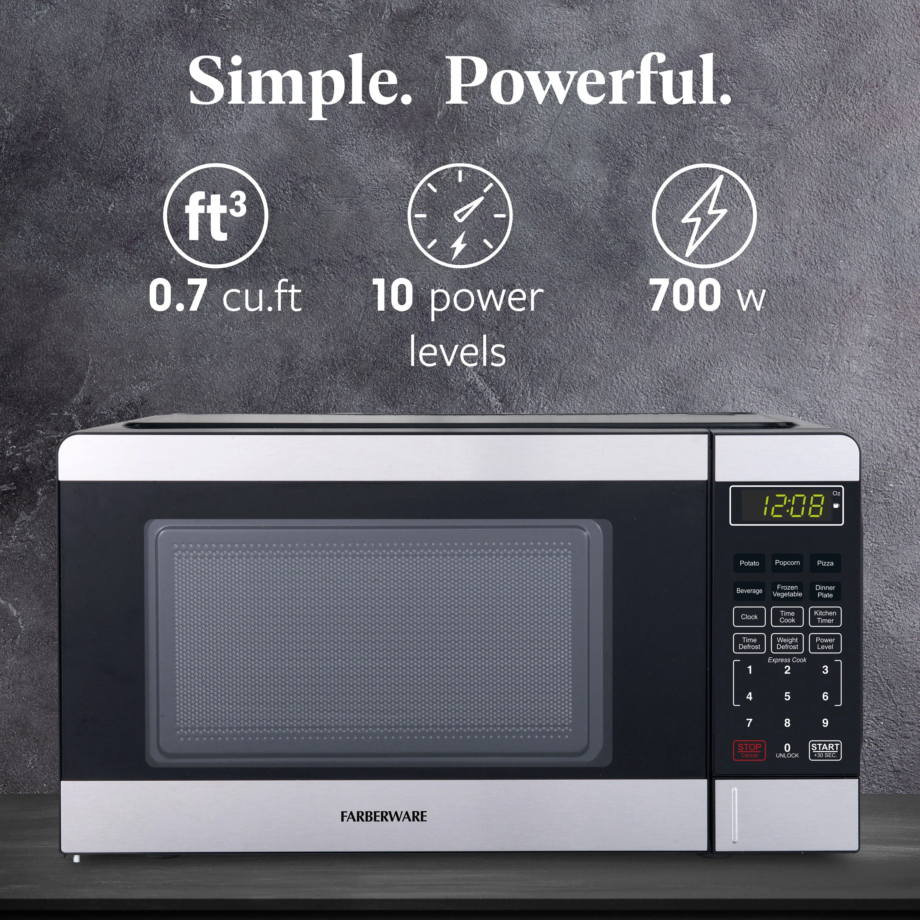 Farberware FMGZ09BKA 0.9 Cu. Ft. Microwave Oven, 900W, Digital Control, LED Display, 6 Cooking Presets, Black