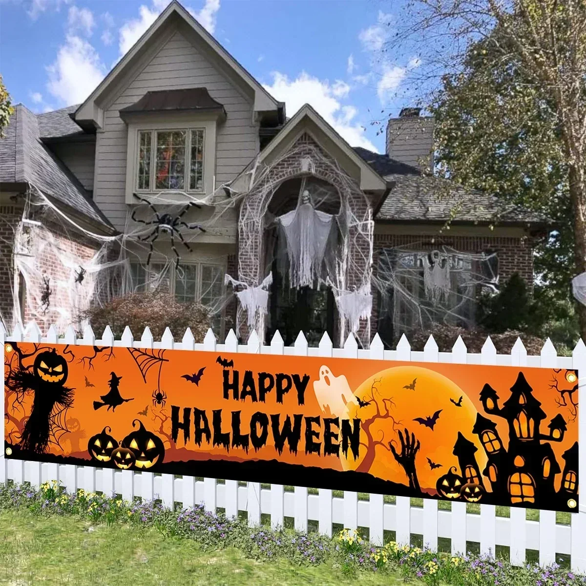 Halloween Pumpkin and Bat Party Banner - Image 2 Halloween Pumpkin and Bat Party Banner - Image 2