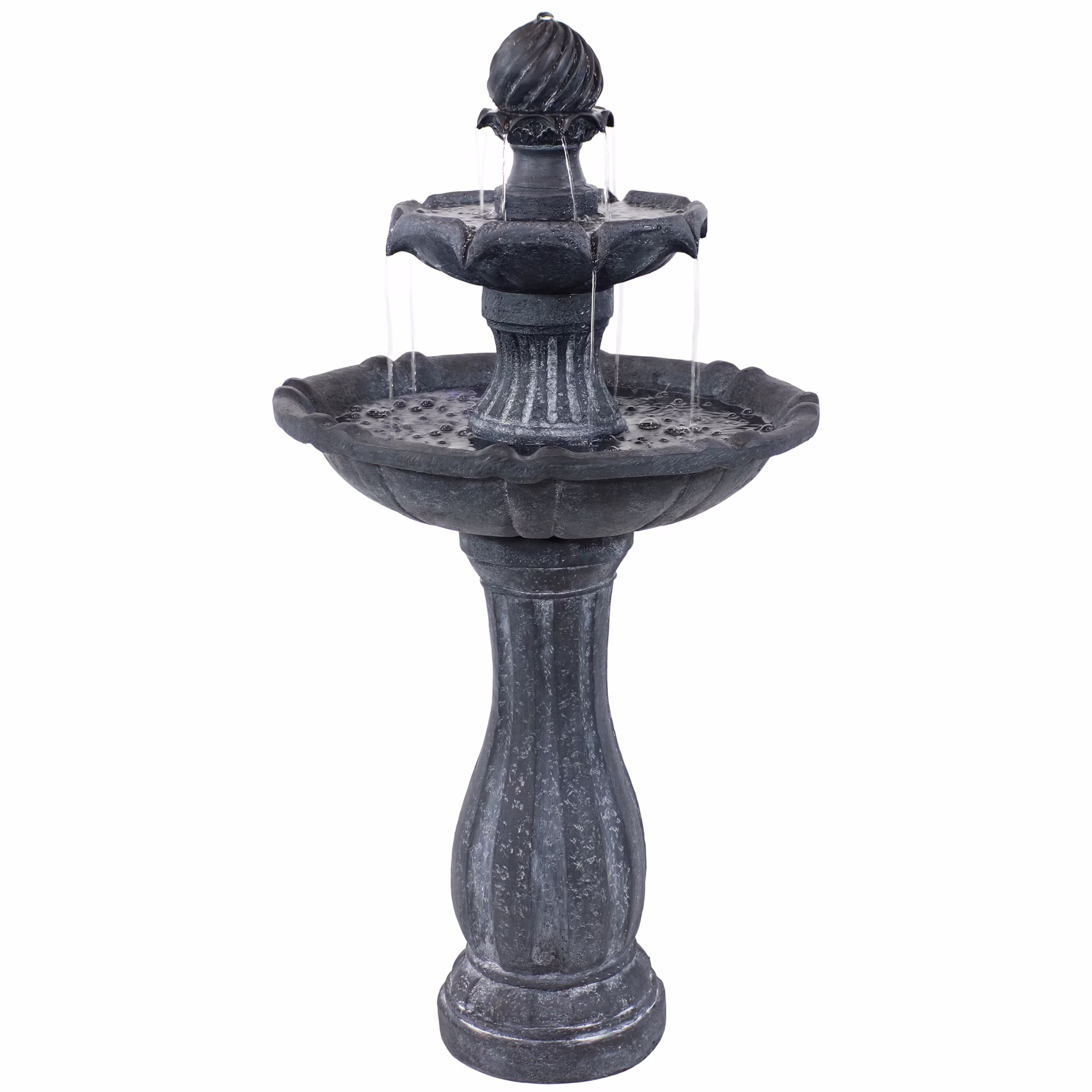 Sunnydaze 45" 2-Tier Arcade Solar Outdoor Water Fountain with LED - Earth - Image 3