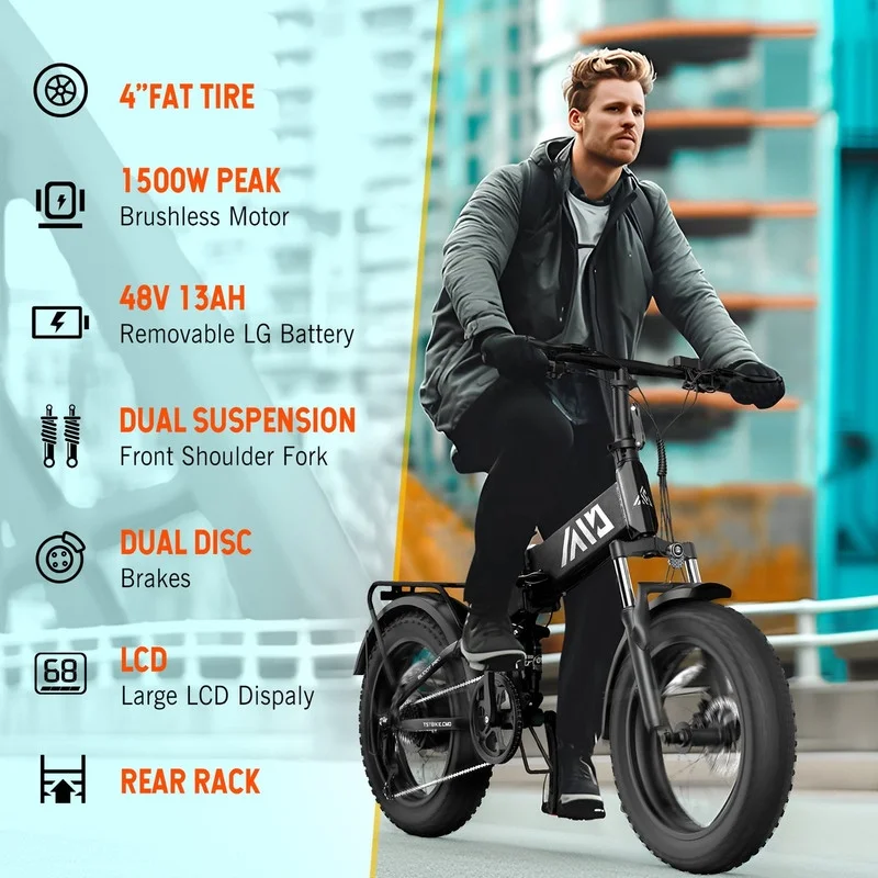 TST Foldable Electric Bike, 20in 4.0 Fat Tire, 48V 13Ah, 750W, Black - Buddy Pro - Image 6 TST Foldable Electric Bike, 20in 4.0 Fat Tire, 48V 13Ah, 750W, Black - Buddy Pro - Image 6