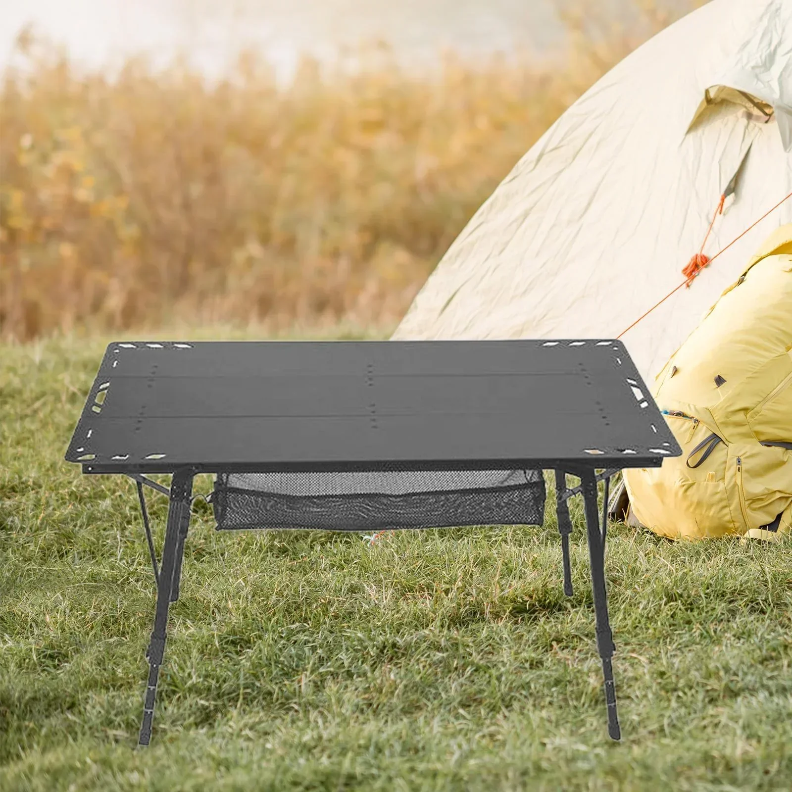 Miulika Folding Camping Table, Aluminum Alloy And PP, 103cm x 55cm, Adjustable Height 45cm-67cm - Black - Image 7 Miulika Folding Camping Table, Aluminum Alloy And PP, 103cm x 55cm, Adjustable Height 45cm-67cm - Black - Image 7