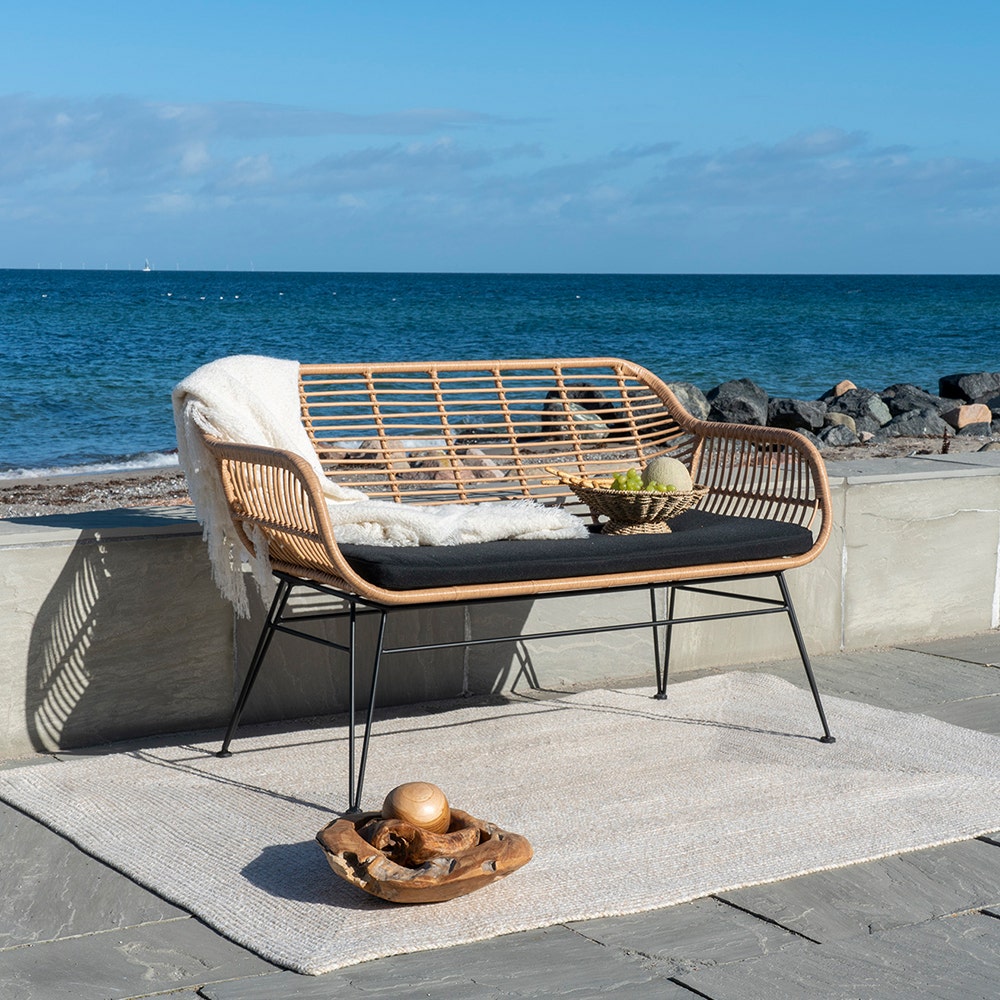 Artichok Madelein rotan tuinbank naturel - met zitkussen