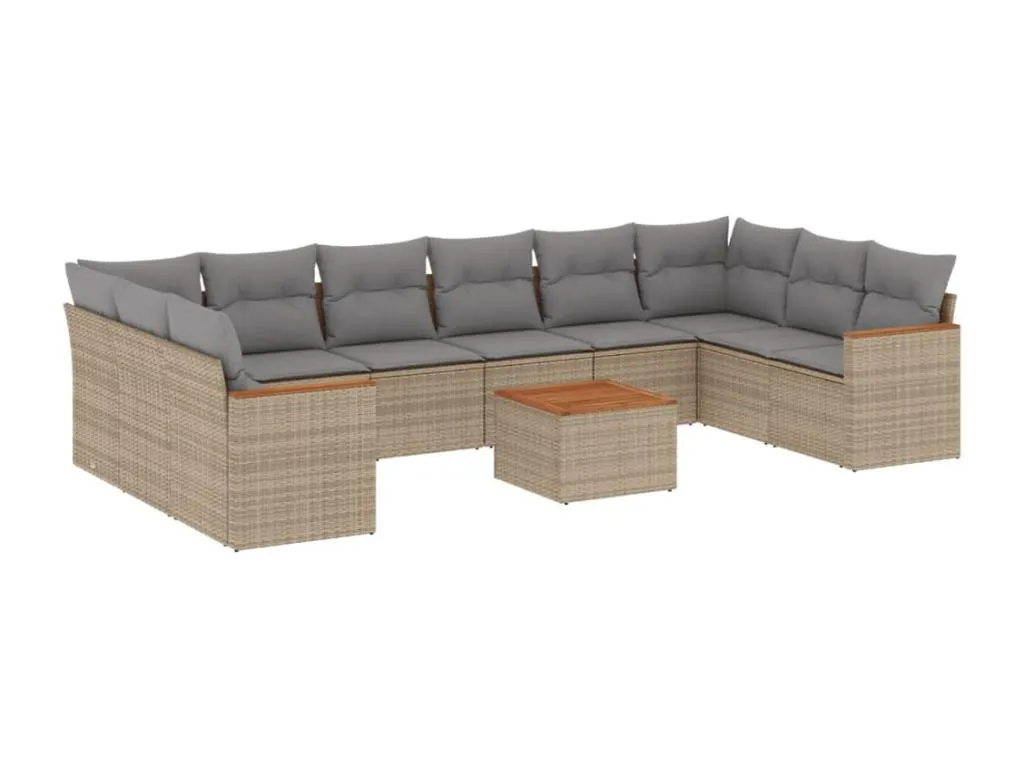Juego de sofás jardín con cojines beige mezcla 11 pzas ratán PE