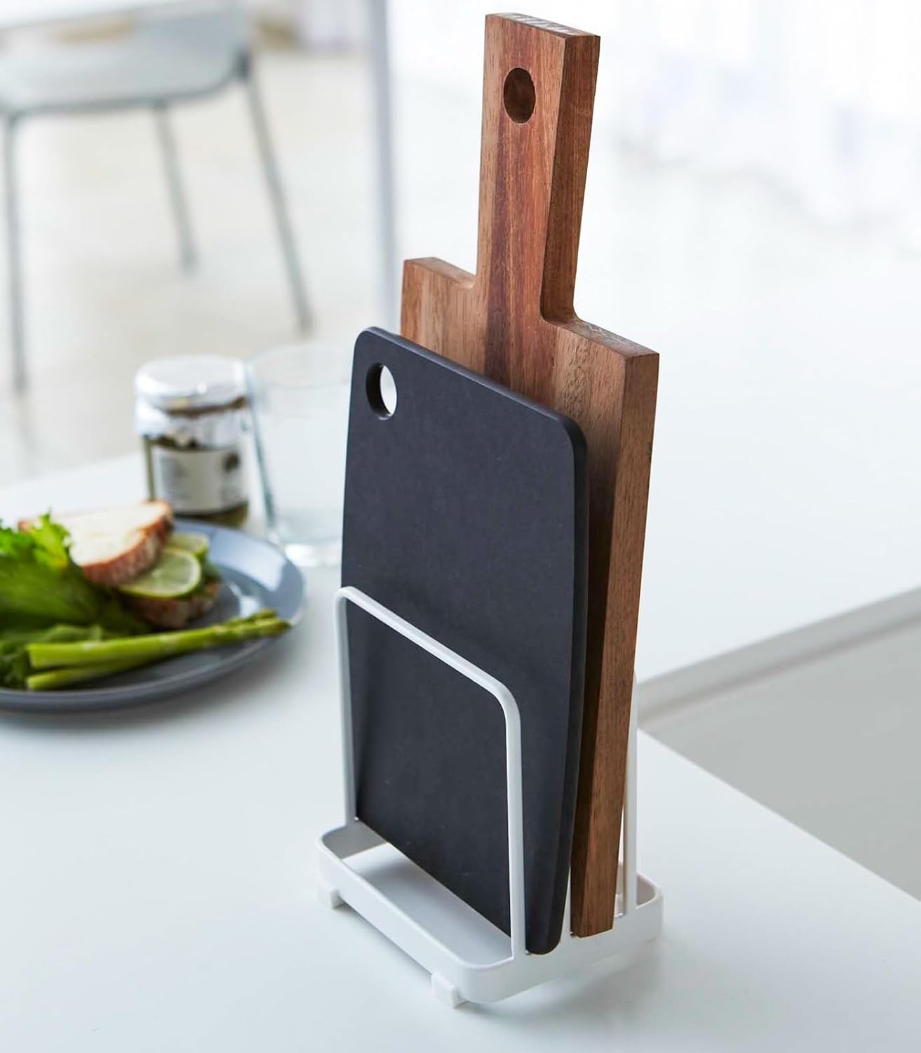 YAMAZAKI Home Plate Cutting Board Stand - Kitchen Storage Rack Holder Organizer - Steel