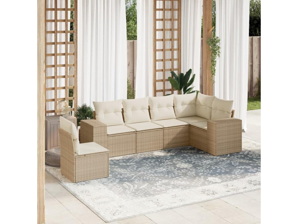 Habitarluz Juego de sofás jardín con cojines 6 pzas ratán sintético beige GEHI20149