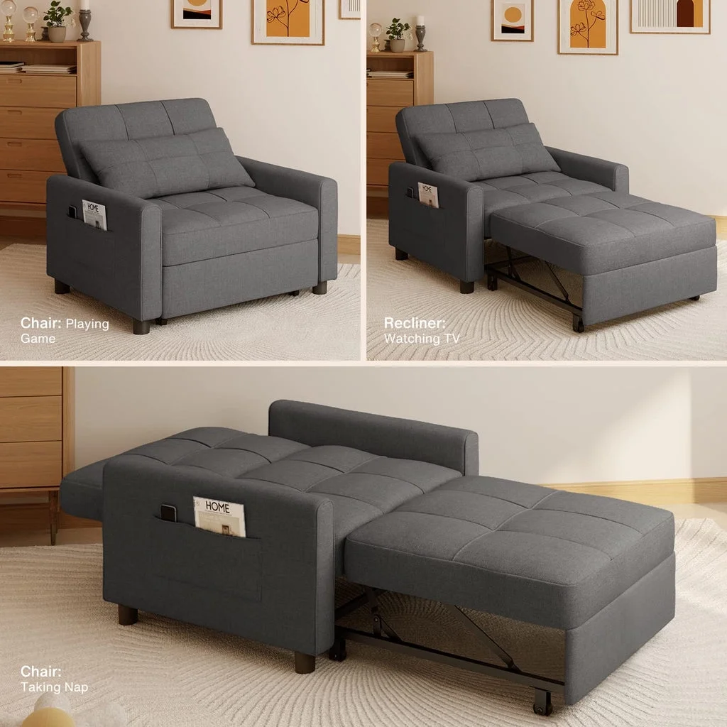 Convertible Sleeper Chair, Aiho 3-in-1 Convertible Sofa Bed Recliner Chair with Pull Out Couch - Dark Gray - Image 10