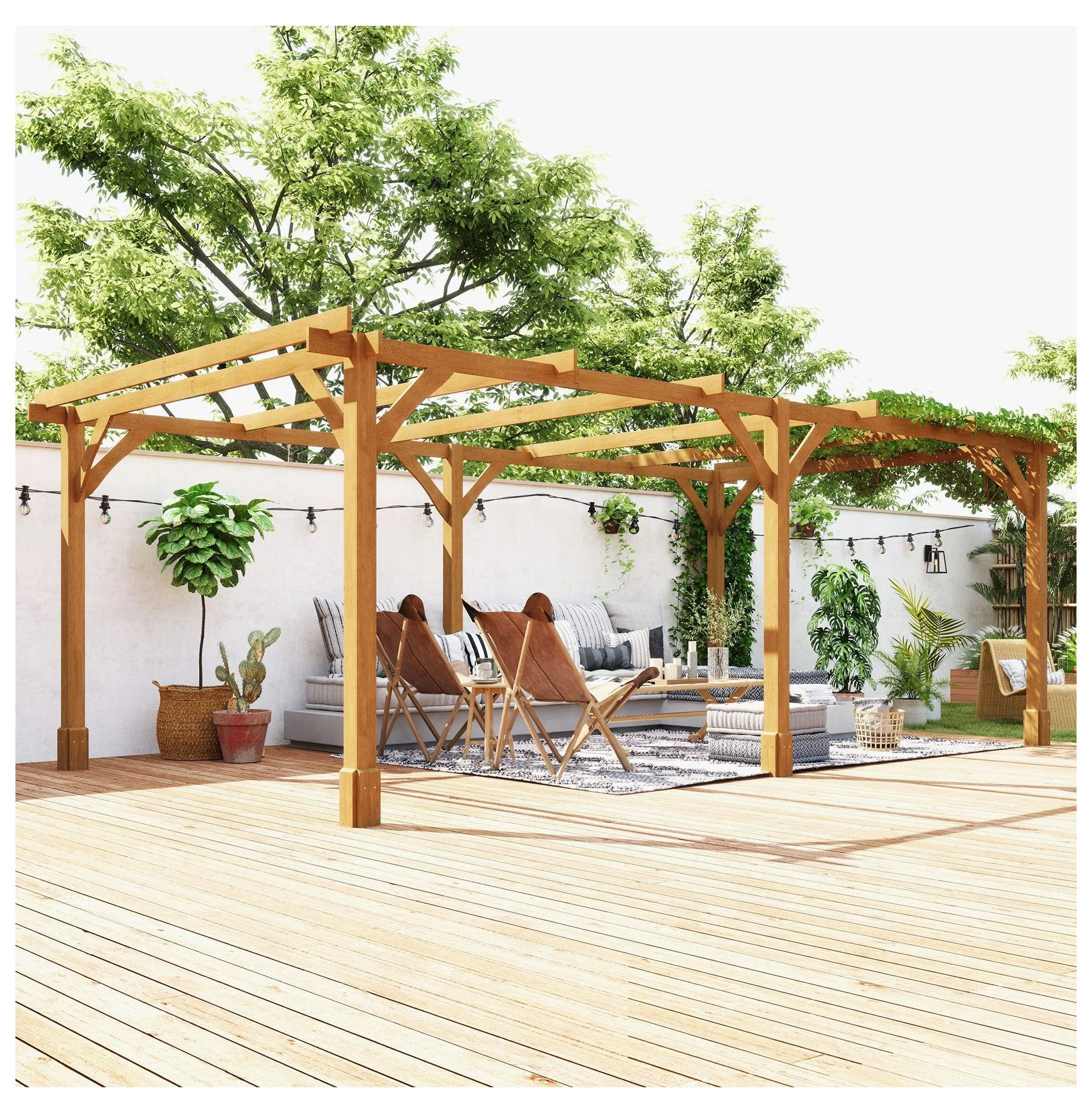20x10ft Wood Pergola, Outdoor Gazebo Grape Trellis - Dark Brown - Image 9