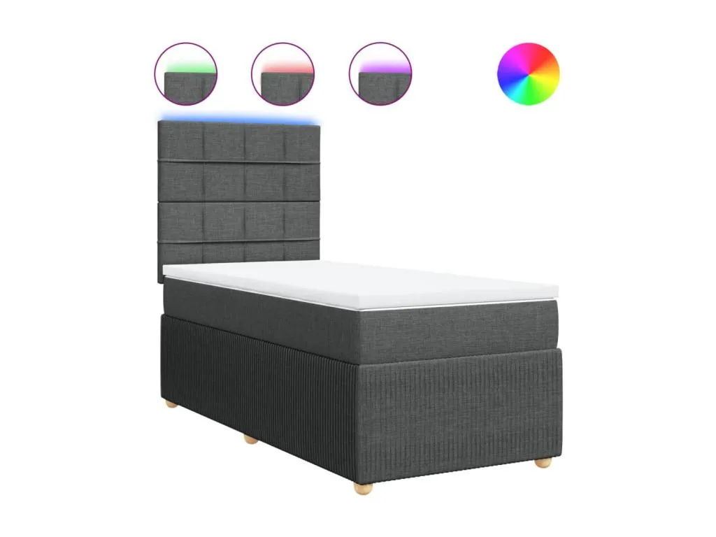 Cama box spring con colchón tela gris oscuro 90x200 cm nxv3518993