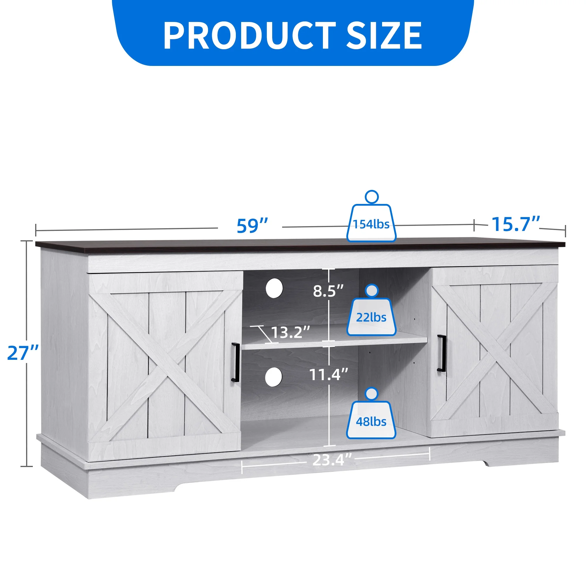 Dextrus Farmhouse TV Stand for 65 inch TV, Entertainment Center for Living Room, TV Media Console Cabinet, Grey Wash - Image 10