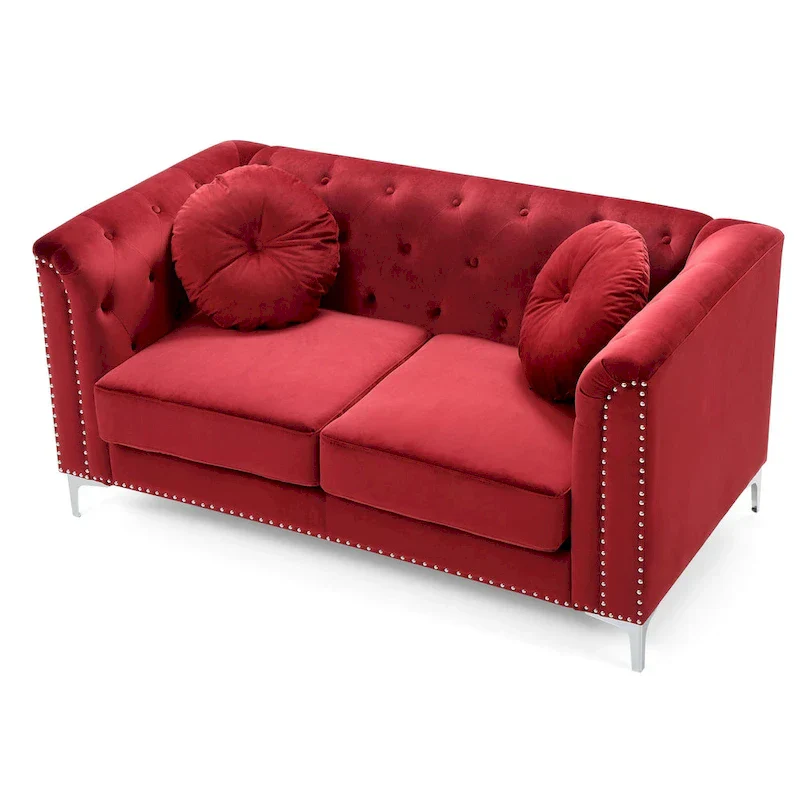 Velvet Button-Tufted Pompano Loveseat
