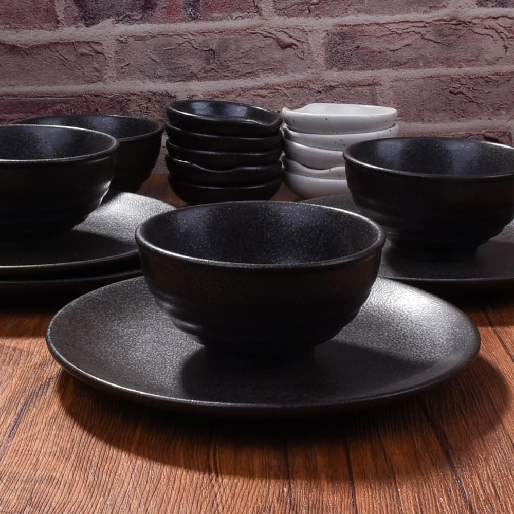 Japanese Black Rice Bowls Set of 4, Ceramic Asian Bowls Sushi Bowls for Rice, Oats, Soup, Snacks, Desserts