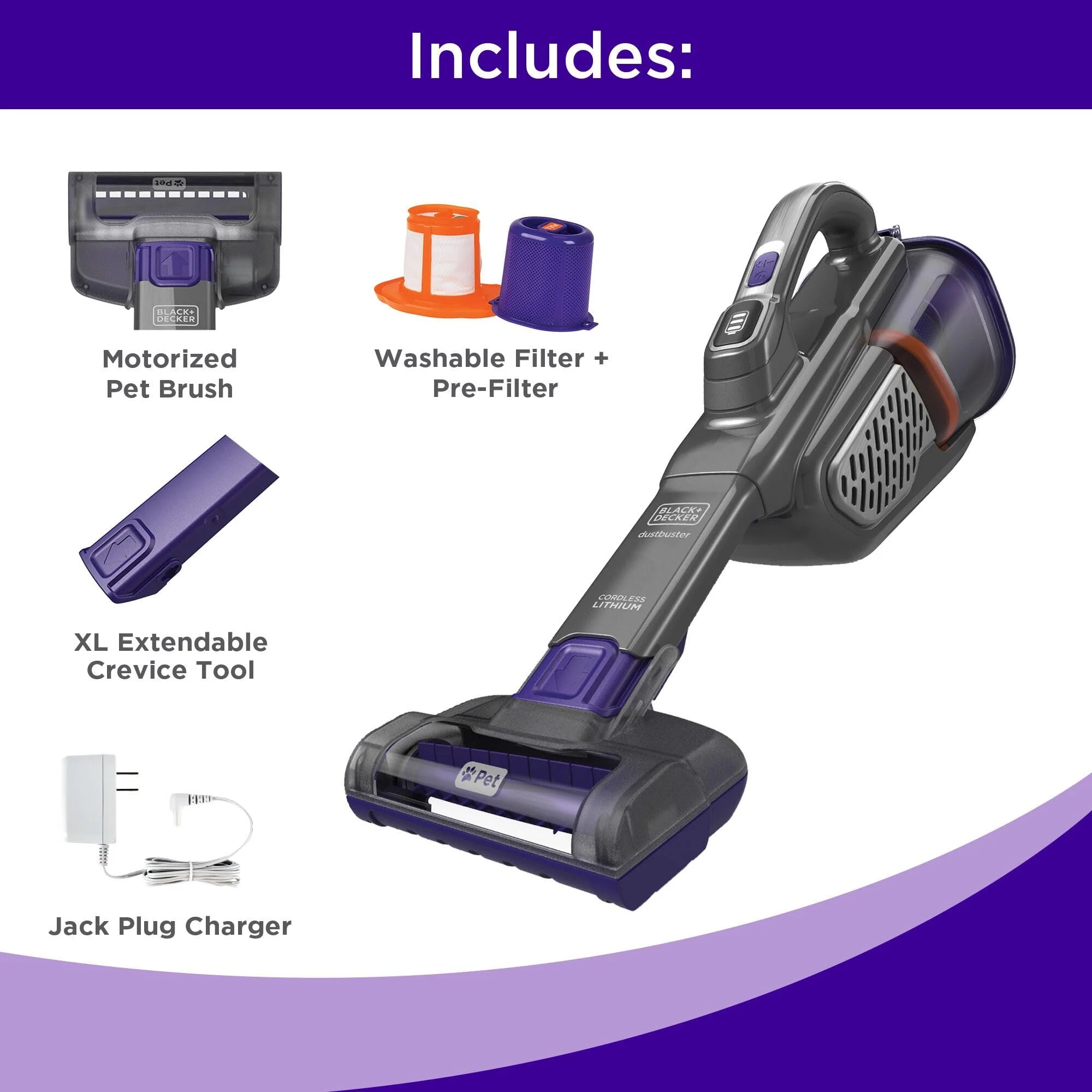 BLACK+DECKER dustbuster furbuster AdvancedClean+ Cordless Pet Handheld Vacuum, Home, Pet and Car Vacuum HHVK515JP07 - Image 2