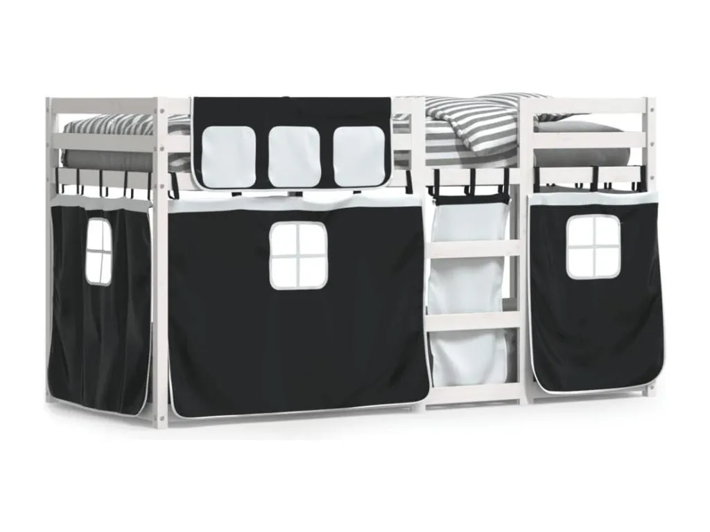 Decoencanto Litera con cortinas Decoencanto maciza Decoencanto blanco y negro 90x190 cm
