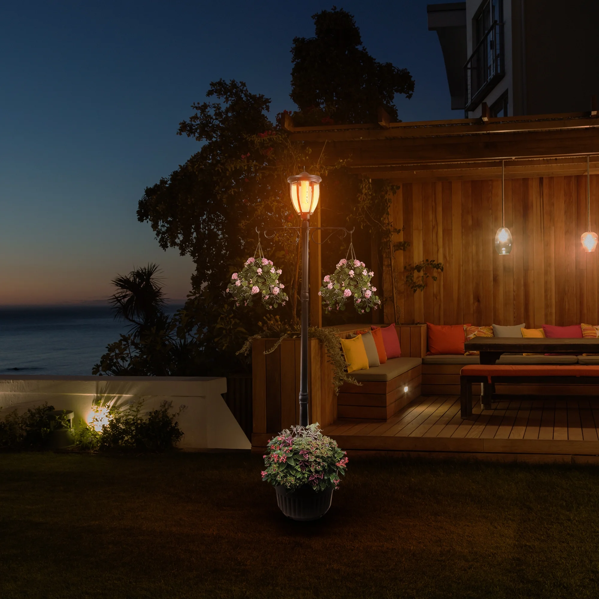 Sun-Ray Kenwick 7 Foot Single Head Solar Lamp Post & Planter, Bronze - Image 4