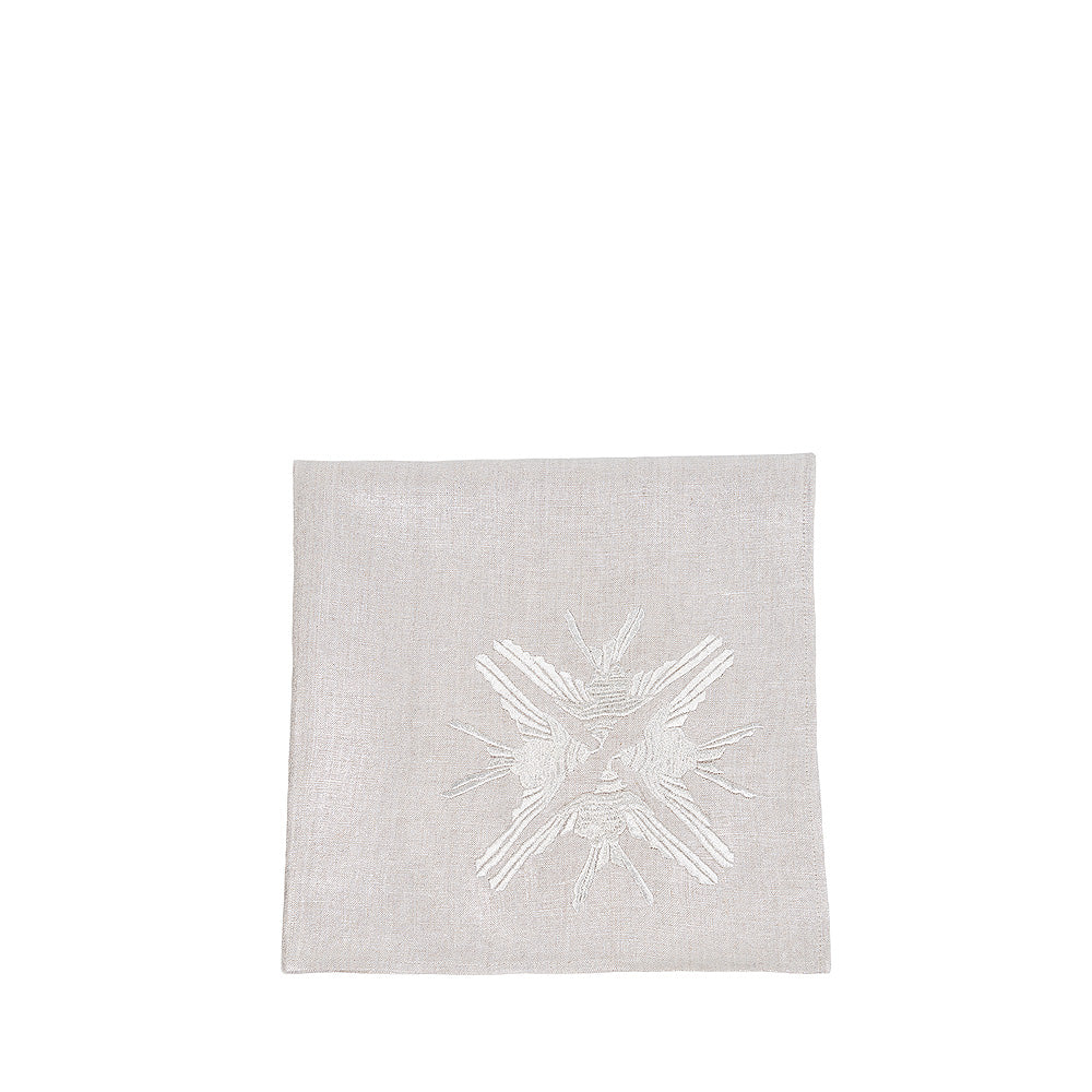 SERVIETTE DE TABLE BRODÉE HIRONDELLES - LIN MÉTALLISÉ, BRODÉ ARGENT, CARRÉ