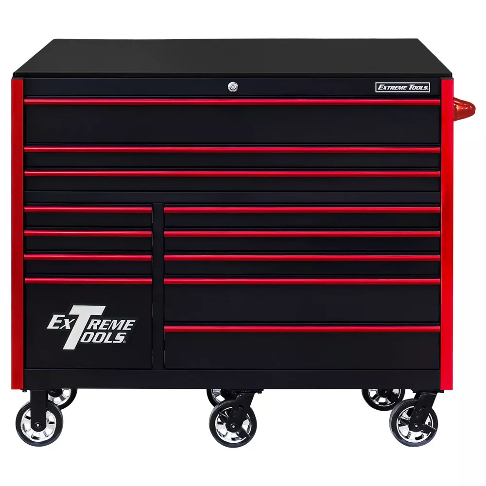 Extreme Tools RX Series 55" 12-Drawer Roller - Black w/Red Drawer Pulls