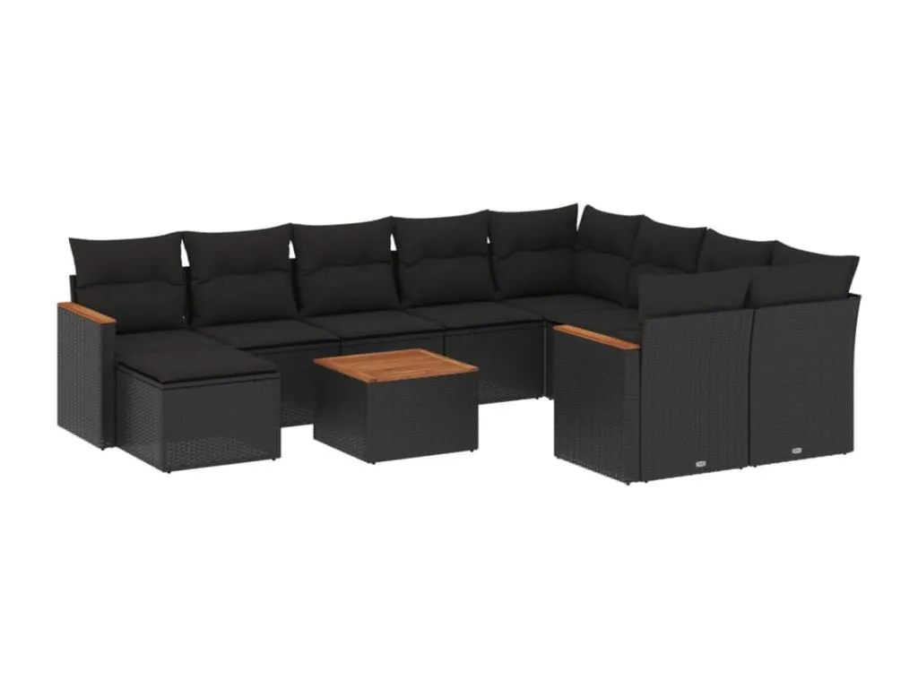 Set de sofás de jardín 11 piezas y cojines ratán sintético negro 93742UWER