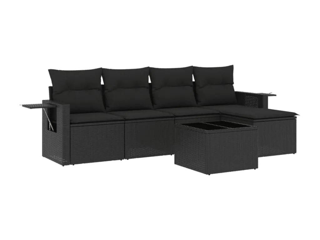 Set de sofás de jardín 6 piezas y cojines ratán sintético negro 69033UEYG