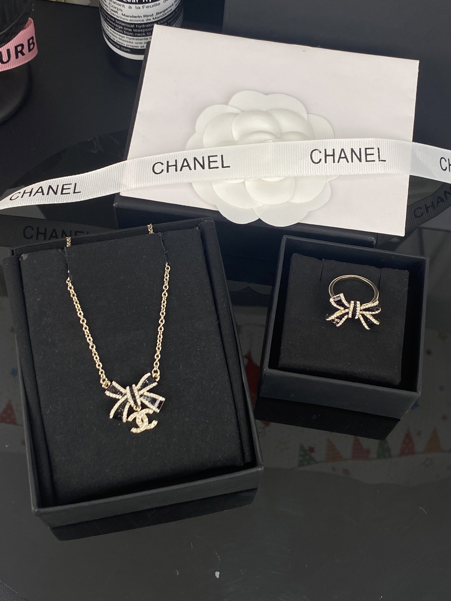 Chanel Black Bow CC Pendant Necklace and Bracelet - Original Replica Club