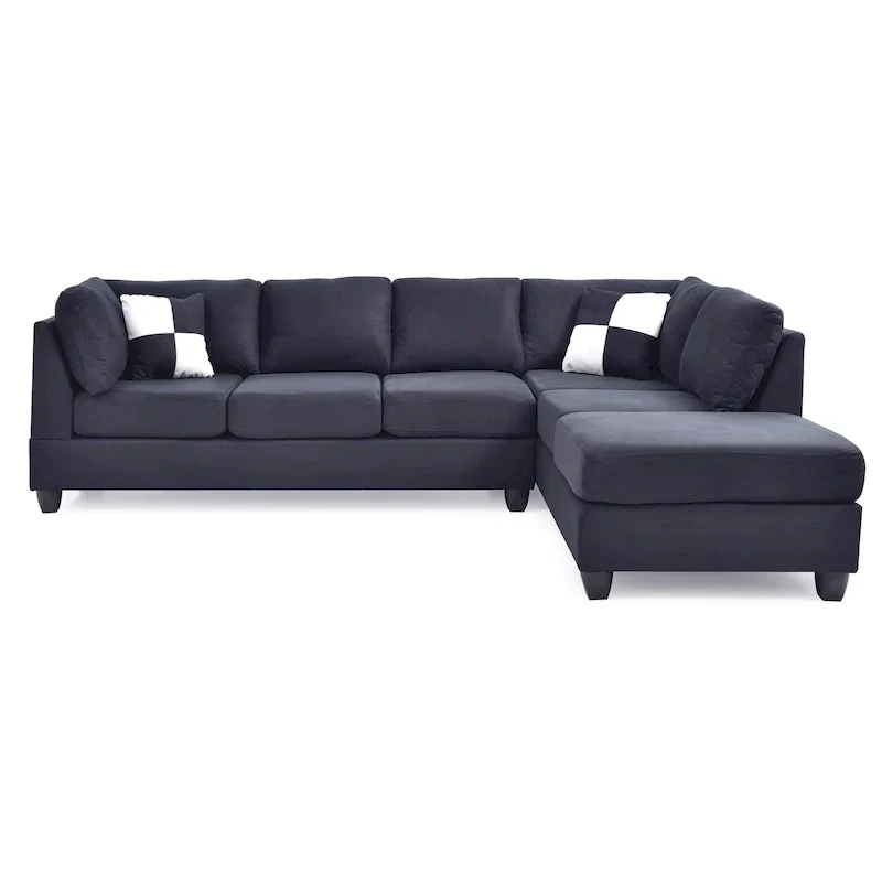 Malone 111-Inch Suede 4-Seater Sectional Sofa with Two Throw Pillows - Dimensions: 111L x 78W x 34H