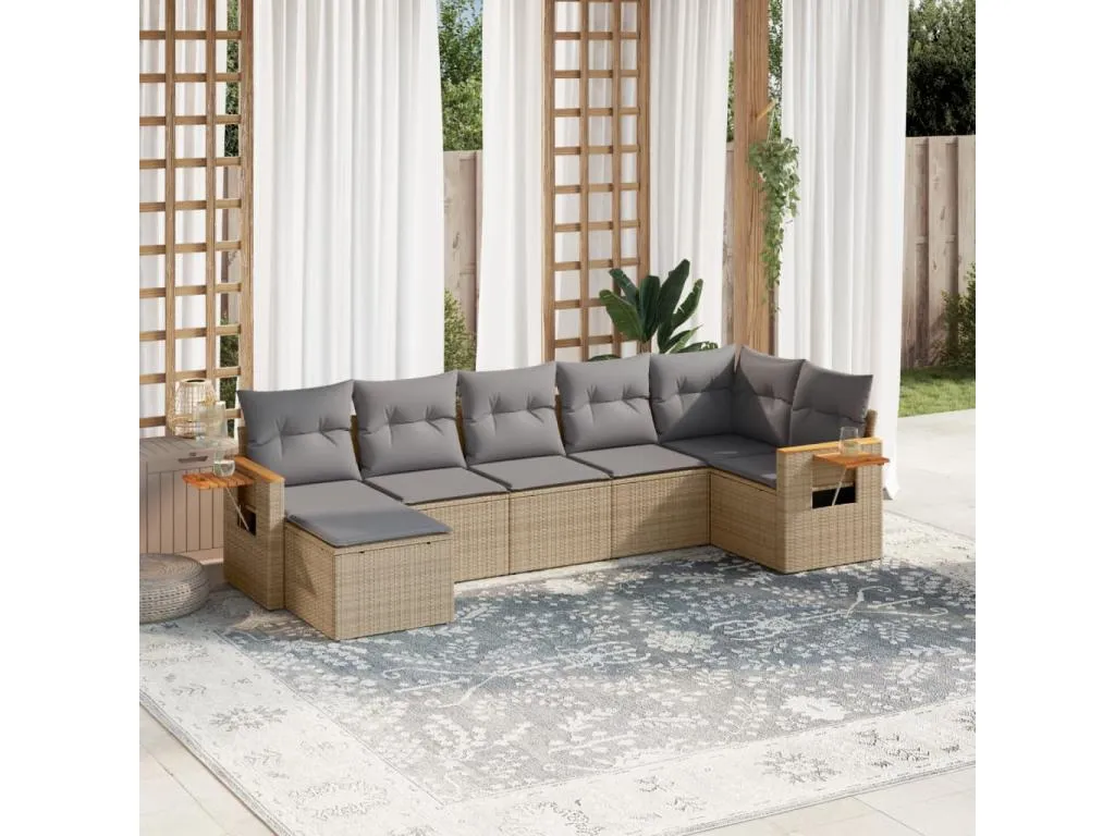 Micasacool Set sofás de jardín 7 piezas y cojines ratán sintético beige