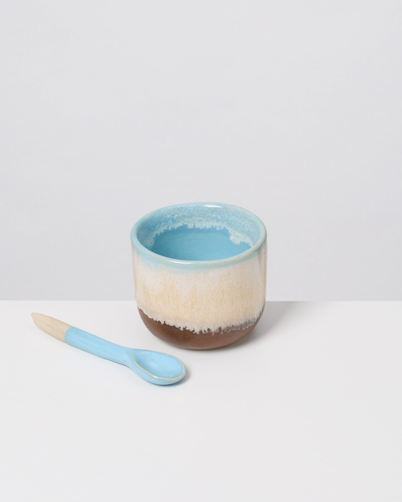 MaM x Mälzer&Fu Becher klein & Löffel hellblau braun