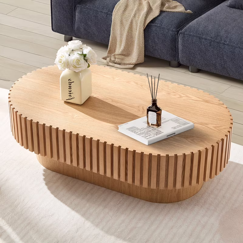 FFH 43.7 inch Oval Coffee Table for Living Room,Handcraft Rustic Corner Coffee Table Nature Wood Relief Sturdy Pedestal for Apartmen,Side Table Centre Table,Nature Wood - Image 15