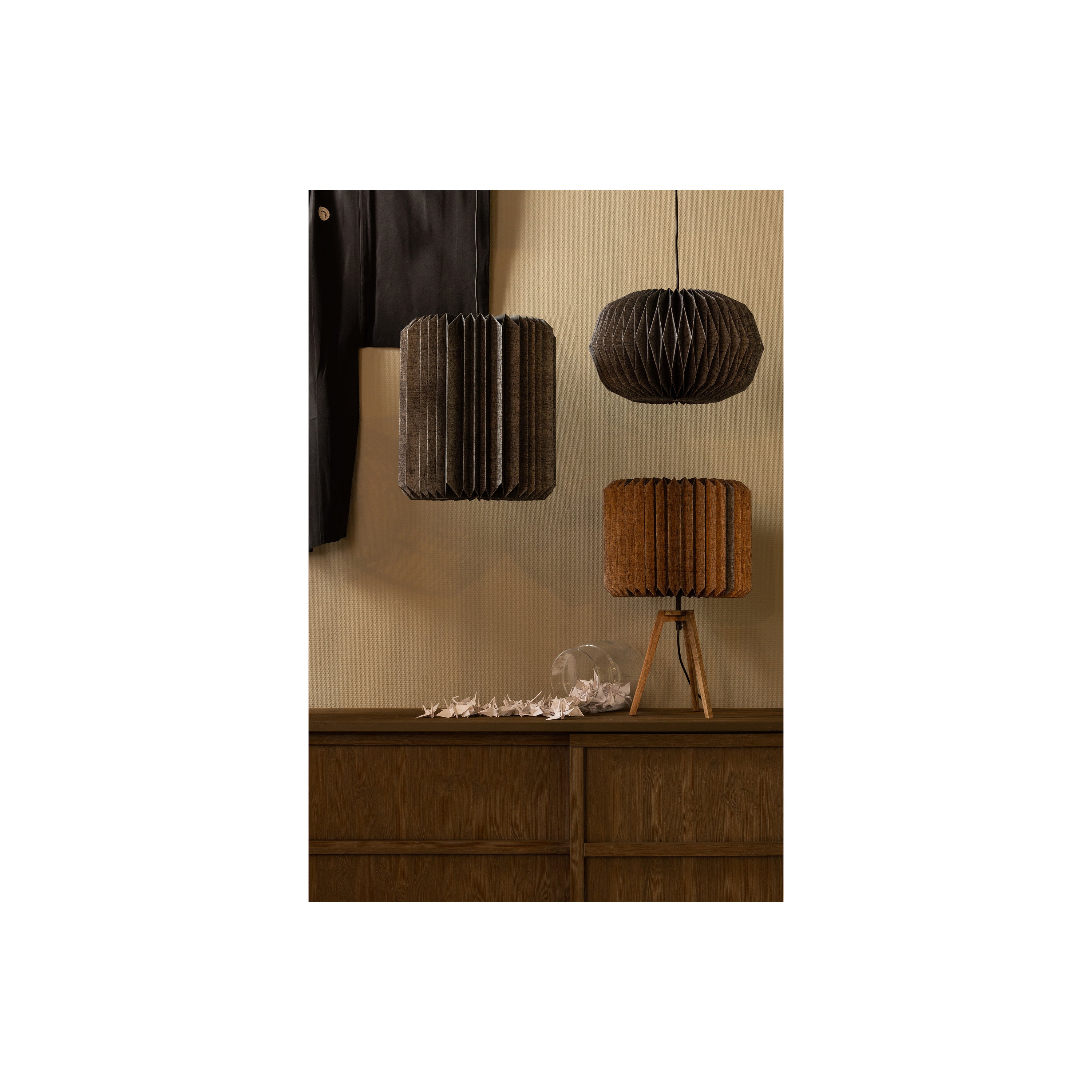 WOOOD Tafellamp Bones - Papier - Naturel Zwart - 58x36x36