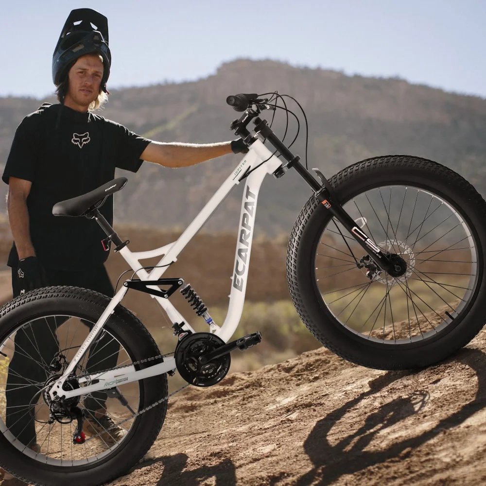 26 inch Mountain Bike for Men, 26*4" Fat Tire Mountain Bicycles,Full-Suspension 21-Speed Drivetrain with Disc Brakes - Image 7