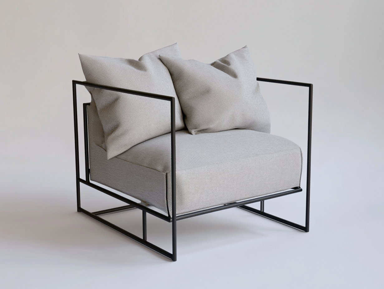 Sillón moderno de metal con cojines