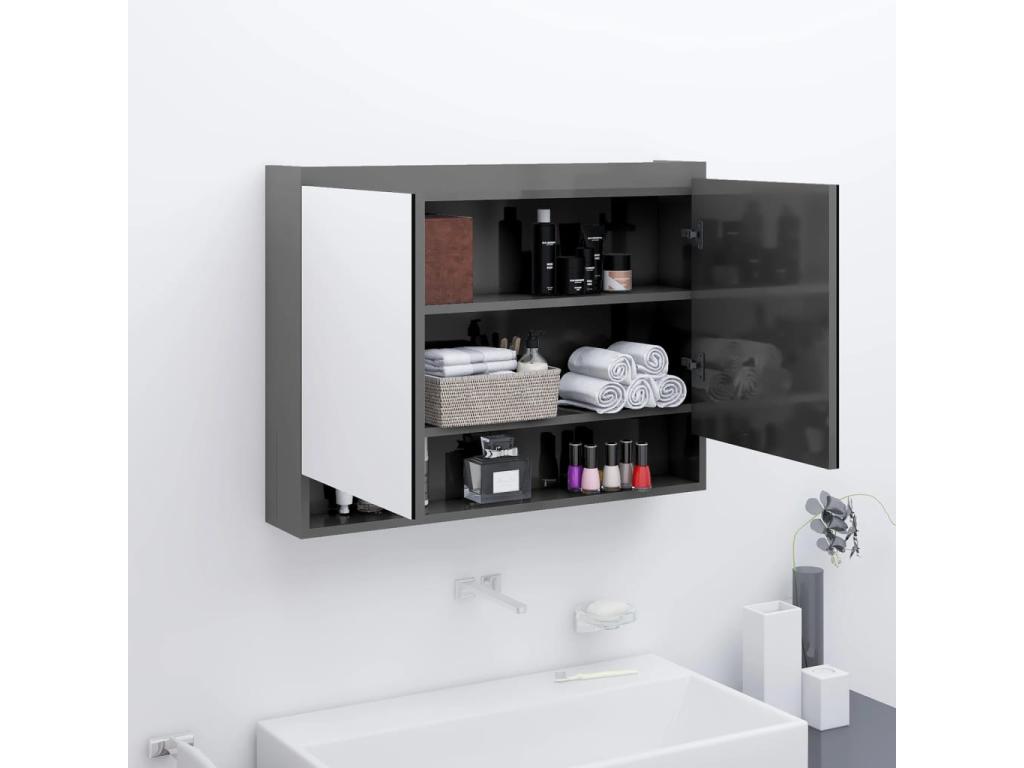 Armario de baño con espejo MDF gris brillante 80x15x60 cm