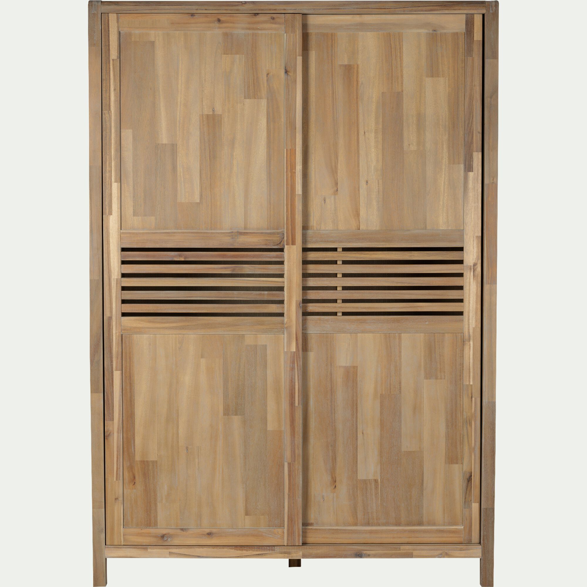 GAIA - Armoire 2 portes coulissantes en acacia massif H203cm - bois clair