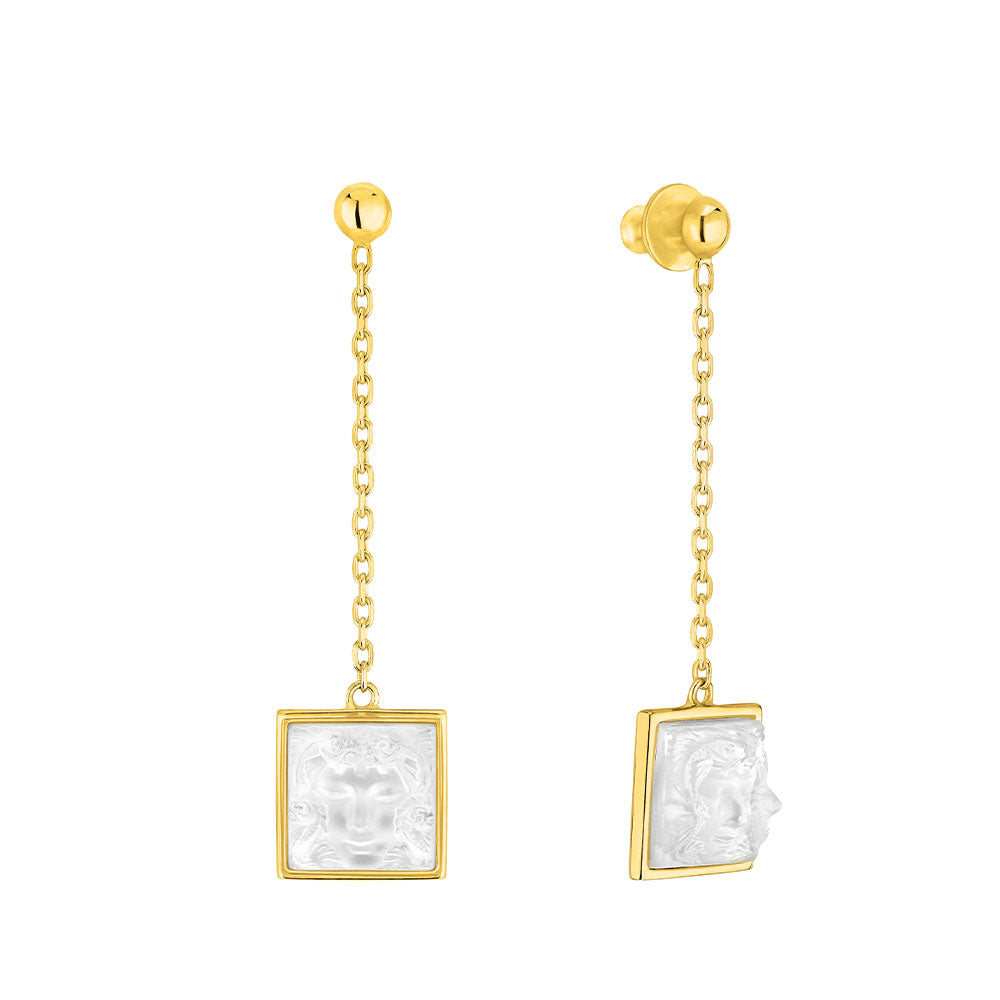 BOUCLES D'OREILLES ARÉTHUSE LONGUES - CRISTAL INCOLORE, PLAQUÉ OR JAUNE 18 CARATS