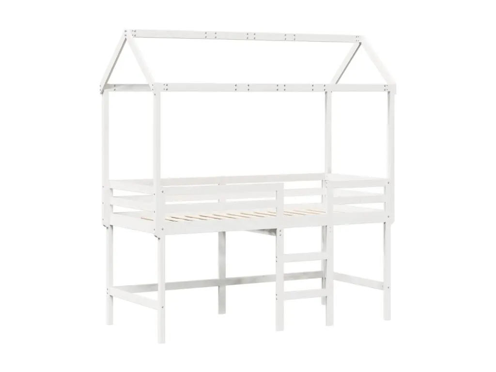 Cama alta escalera y techo madera maciza pino blanca 90x190 cm bzu3638770