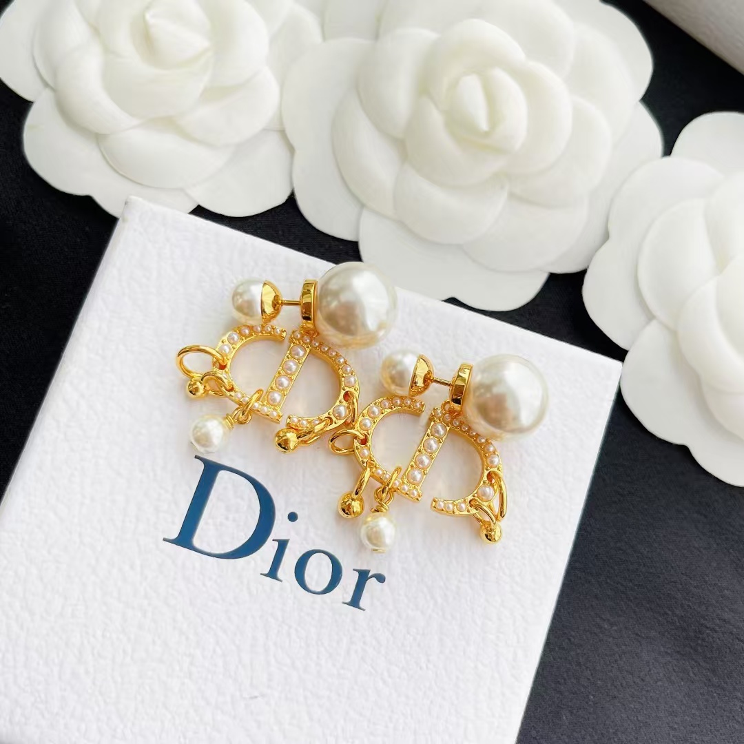 Dior Baroque CD Paved Pearl Earrings - Original Replica Club