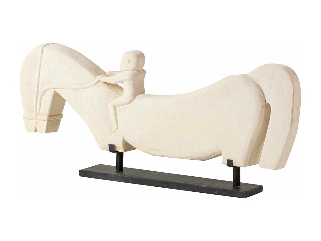 Figura Caballo Piedra Blanca 84x10x35 Cm