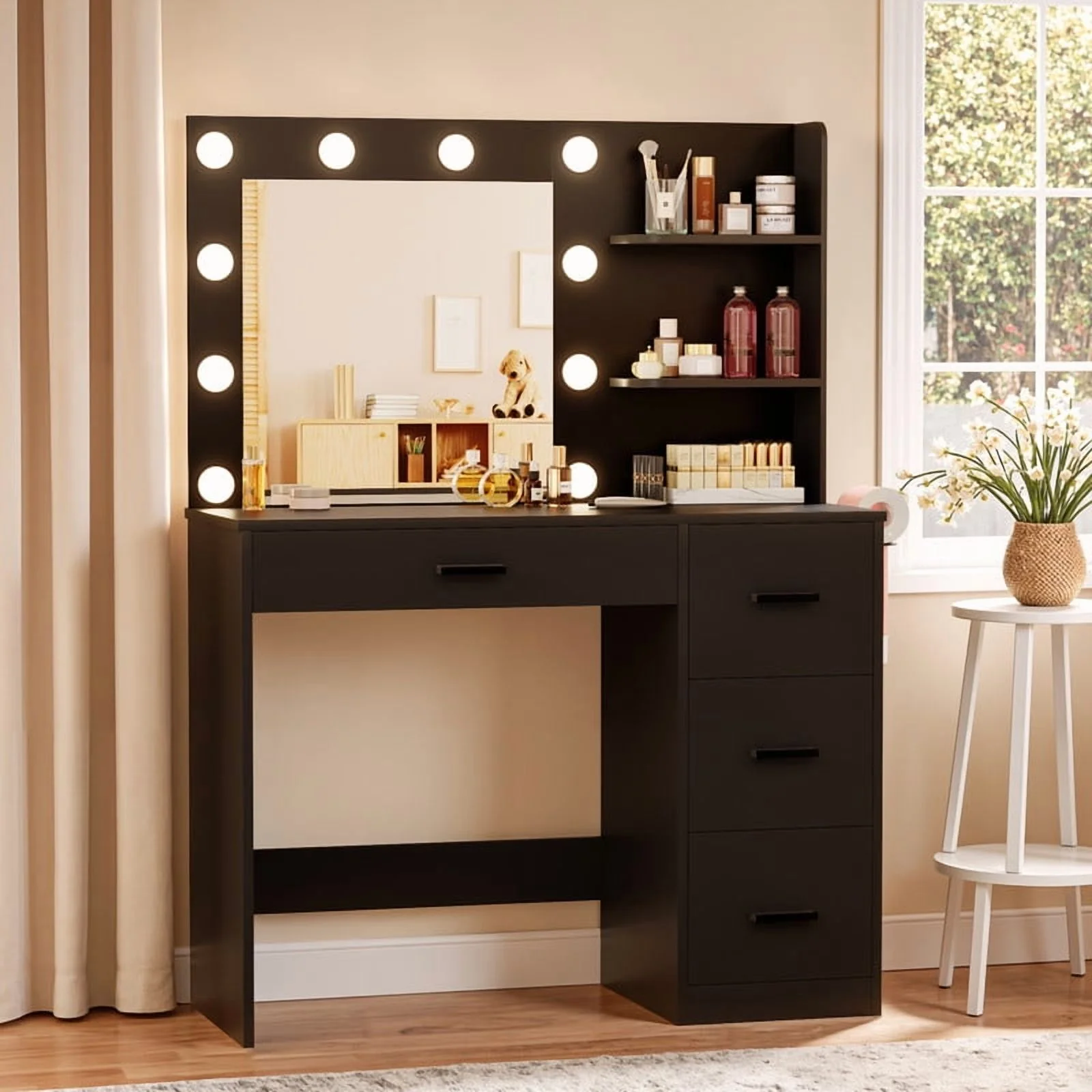 Lacoo Vanity Desk with Mirror and LED Lights, Makeup Vanity with 7 Drawers & 4 Shelves, Vanity Table with Power Outlet for Bedroom Dressing Room, White - Image 25