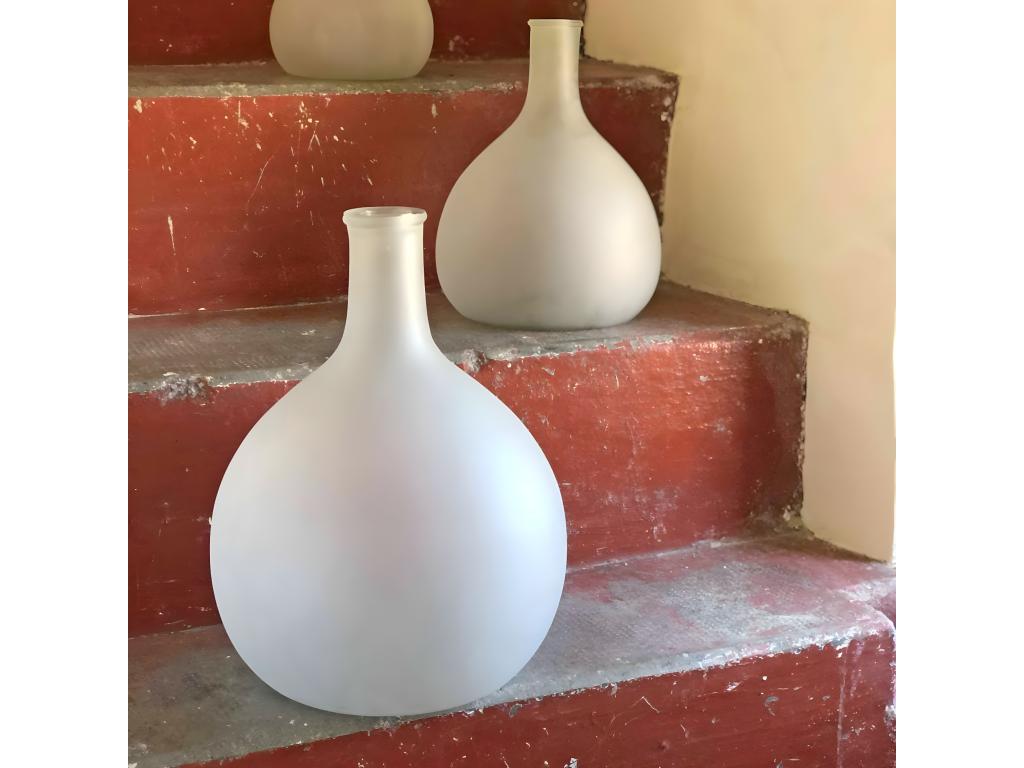 Jarrón garrafa de vidrio esmerilado blanco