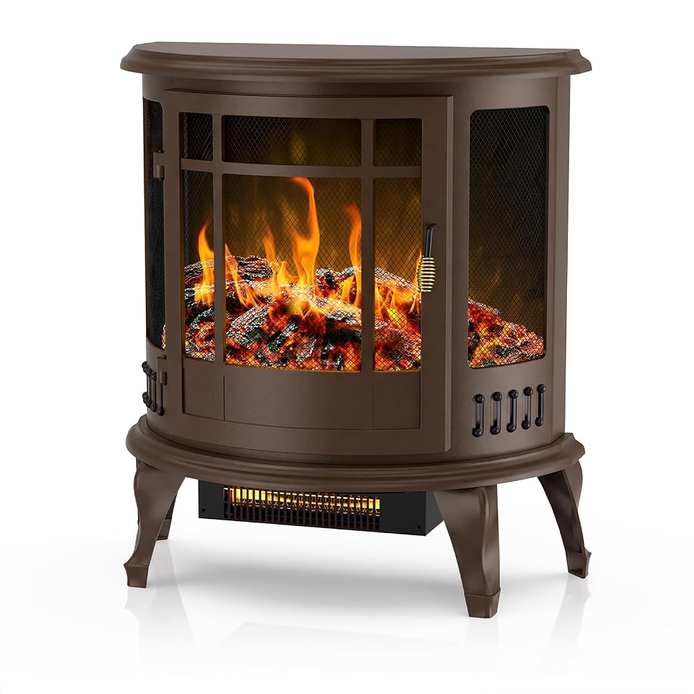 Freestanding Electric Fireplace Stove with 3D Flame Effect, Walnut